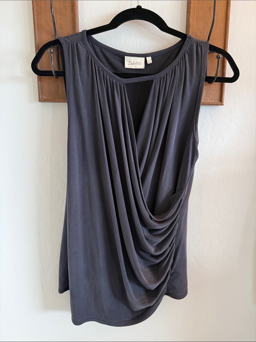 Deletta Draped Sleeveless Camisole — Charcoal